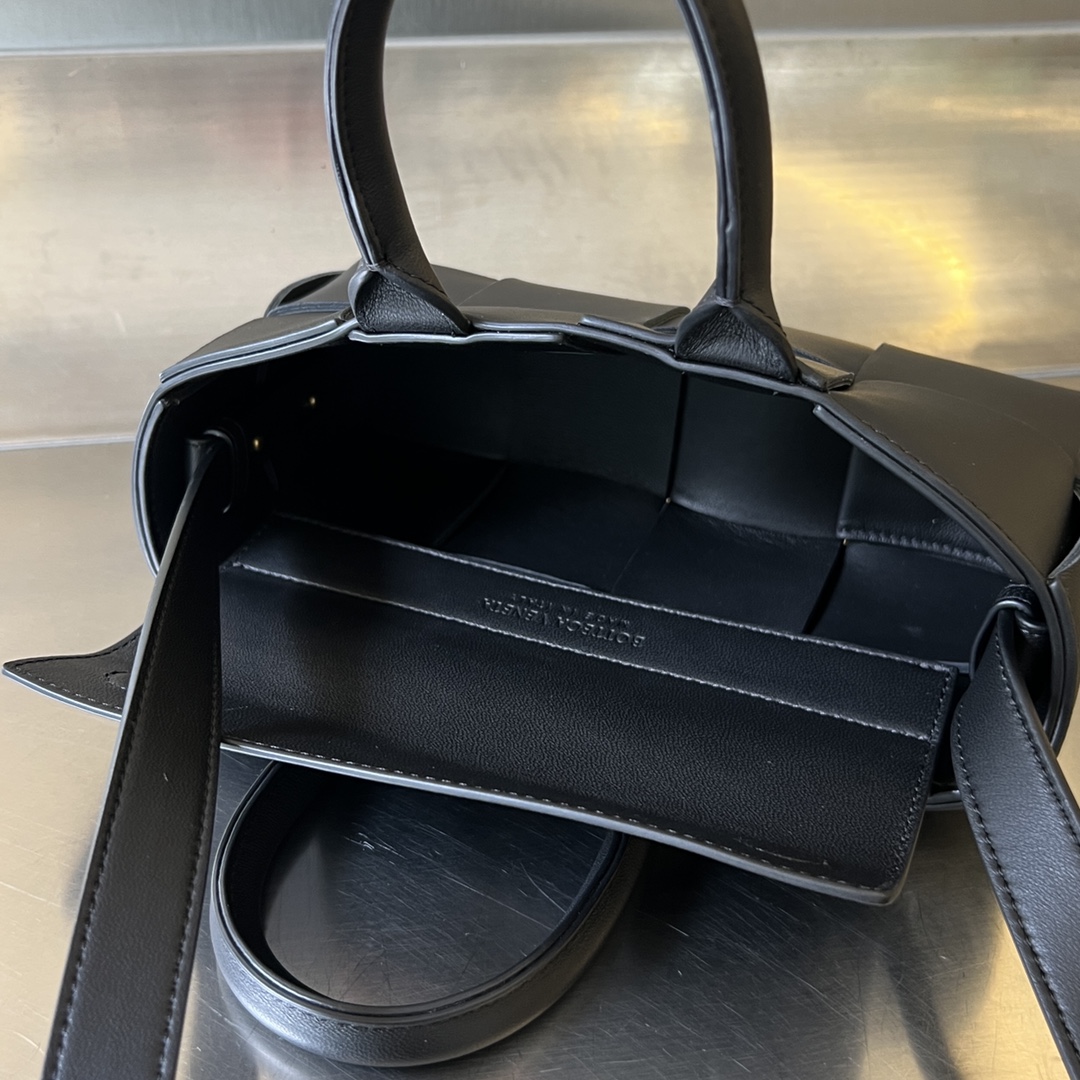 Mini East-West Arco Intreccio Leather Tote Bag Black